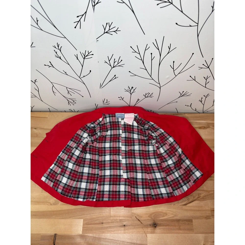 Baby Headquarters Red Double Breasted Pea Coat Plaid Lined Girls‎ 6/9 Months